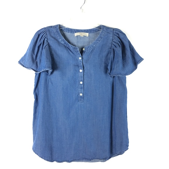 Ann Taylor Loft Women Chambray Denim Henley Blouse - Picture 2 of 8